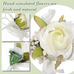 20 Pcs Wedding White Corsage and Boutonniere Set Homecoming Artificial Corsage W