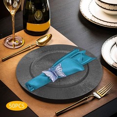 Black 50 Pack 13 Inch Round Reusable Plastic Charger Plates for Serving