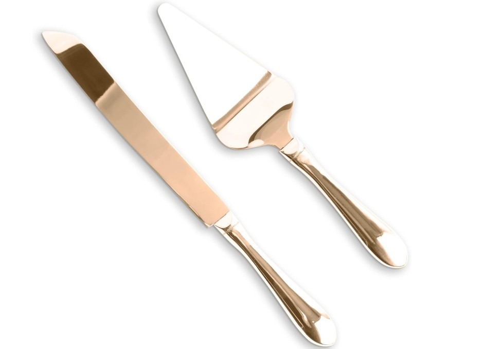 Copper Rose Gold Cake Knife and Server Set, Cake Server Set with Serrated Blade