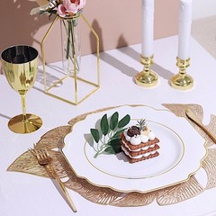 10 WHITE 11″ Baroque PLASTIC DINNER PLATES with Gold Rim Party Event Decorations