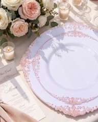 Morejoy 100pcs Rose Gold Plastic Plates – Rose Gold Disposable Plates – 7.5 i…