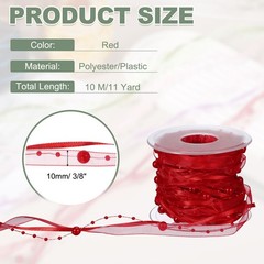 Artificial Bead Pearl Ribbon Chiffon Ribbon Faux Pearl Beads Red