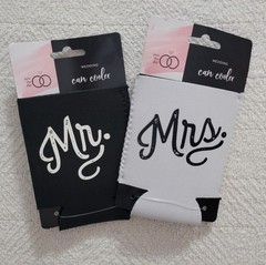 Mr. & Mrs. Insulated Foam Can Cooler Set of 2 Love the Day Black White Wedding