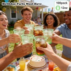 100 Pack 12 oz Clear Plastic Cups Party Cups – Disposable Wine 12oz Green