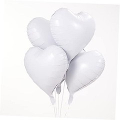 18 Inch White Heart Mylar Balloons, 10pcs Big Foil Balloons for Birthday Party