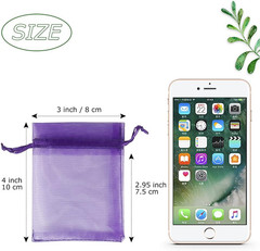 100pcs Little Organza Bags 3 x 4 inch, Purple Mesh Bags Drawstring Pouches for J
