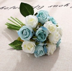 US 12Head Silk Rose Flowers Floral DIY Bridal Wedding Bouquet Home Garden Vibes