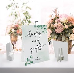 Books and Gifts Sign(8 x 11 Inch Table Sign with Holder), Greenery Baby Showe…