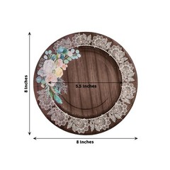25 BROWN 8″ Wood Print Paper Dessert PLATES Floral Lace Rim Party Decorations