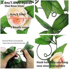 4 Pack 7.8ft Artificial Rose Vines with Green Leaves Fake Flowers Plants