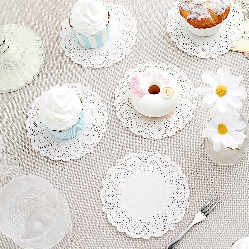 100 WHITE 4″ Round Disposable Lace PAPER DOILIES PLACEMATS Event Party Supplies