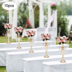 17.7in Height 10 Pcs Versatile Metal Wedding Centerpieces Vase& Pillar Candle