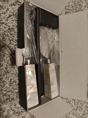 ANNA New York 2pc Cake Knife & Server Set, Stainless, MOP Geometric Handles
