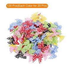 120Pcs Mini Gingham Ribbon Bow 1″ Checkered Fabric Satin Ribbon Bows 6 Colors