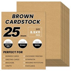 25 Sheets Brown Cardstock 8.5 x 11, 92lb/250gsm Kraft x 11 inches, brown