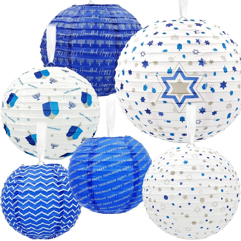 The Dreidel Company Hanukkah Hanging Ball Lanterns Ornaments 6 Piece, Hanukka…