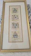 Gold Framed/Matted 23″ x11″ Picture 4 Birds And Nests – East Season, Vintage, VG