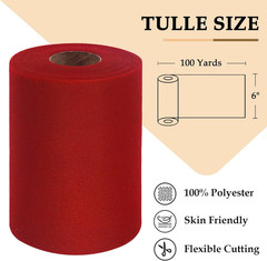 Red Tulle Fabric Roll 6 Inch by 100 Yards (300 Feet) Sheer Tulle Ribbon for Chri