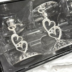 Wedding Silver His & Hers Unity Candle Set Hearts & Rhinestone Bling Set 3 New