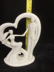 «Take My Hand» Romantic Bride & Groom Heart Porcelain Wedding Cake Topper Statue