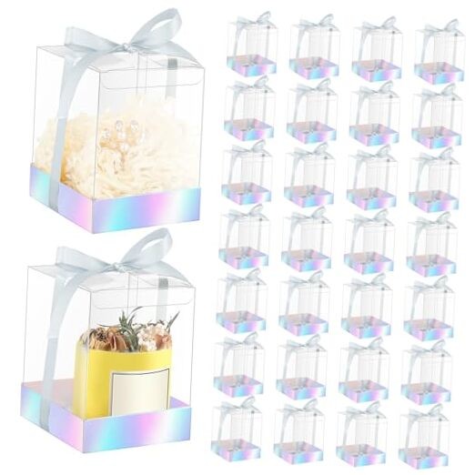 36 Set 3. 5 x 3. 5 x 4. 3 in Transparent Candle Gift Box Packaging Box Silver