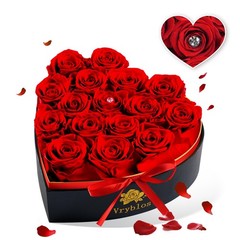 Forever Red Roses in a Heart Shaped Box 16 Preserved Flowers for Heart-red
