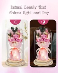 Preserved Flowers Gifts for Her,Preserved Rose Bouquet in Glass Pink
