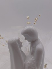 Porcelain Wedding Cake Topper Figurine Bride Groom White Lace w/Beads 6 Inch