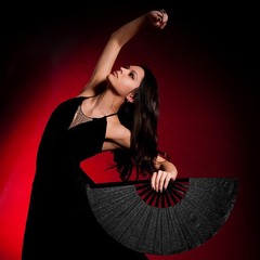 dmjuncong Large Folding Glitter Rave Fan,Clack Handheld Fan with 13in, Black