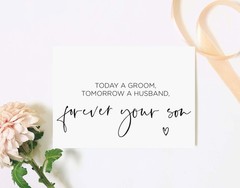 Groom, Husband, Forever Your Son Wedding Day Card Gift for Parents Black Ink