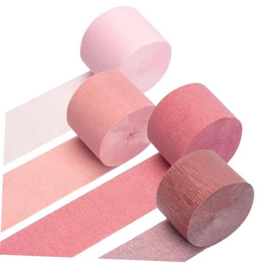 Crepe Paper Streamers 4 Rolls 328ft, Pack of Metallic Rose Rose Gold Pink-3264
