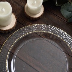 50 CLEAR 10″ Round Salad PLATES Hammered GOLD Trim Party Events Wedding Supplies