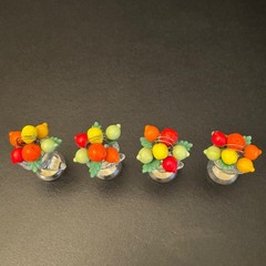 Set Of 4 Vintage Czech Glass Place Card Holder With Fruit Design Topper