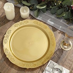 10 Gold Round 10″ Salad Plates Gold Trim Party Wedding Catering Disposable Home