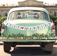 Just Married Car Decorations, Just Married Sign Banner Car Decorations Fit for