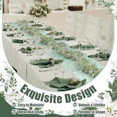 12 Sets Cheesecloth Table Runner 108×12 Inch with Artificial Sage Green