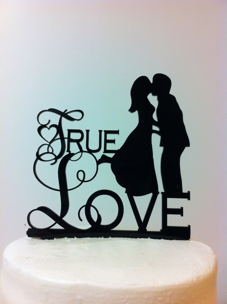 Silhouette True Love Bride & Groom Kissing Acrylic Wedding Cake Topper MADE In U