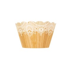25 NATURAL WHITE Cupcake Liners Muffin WRAPPERS Wood Lace Printed Design Party