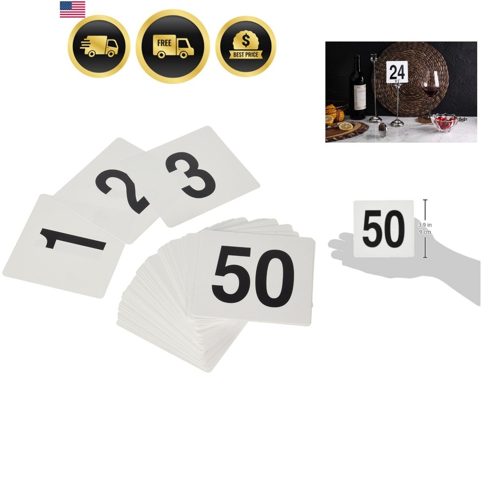 Table Numbers Set 1 50 Plastic Double Side 4×4 Inch White Black for Events