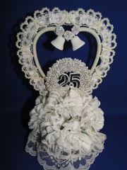New Elegant 25th Wedding Anniversary Caketop with White Floral & #25 Decor, #54
