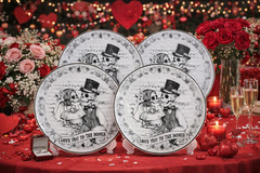 💘Eaton Fine Dining 4 WEDDING/VALENTINES SKELETON Dinner PLATES Skull Porcelain