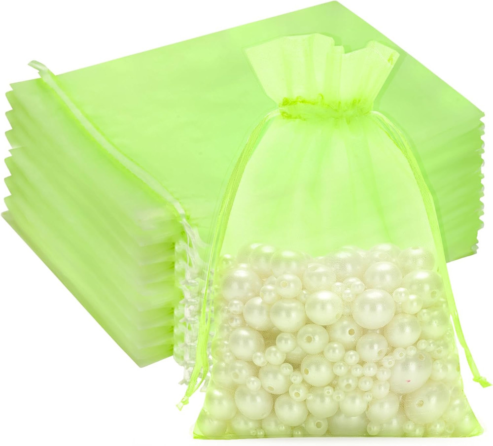 25PCS Drawsring Organza Bags 5×7 inches – Light Green Organza Gift Bag, Sheer Me