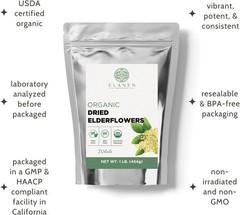 Organic Dried Elderflowers 16 oz. (1 lb.), USDA Certified