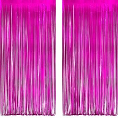 Hot Pink Party Streamers Backdrop – GREATRIL Shiny Fuchsia Tinsel Foil Fringe…