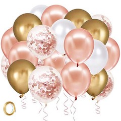 Rose Gold Confetti Latex Balloons, 60 Pack White Balloons Rose Gold White Gold