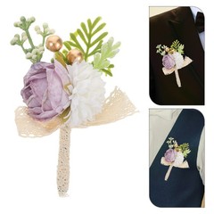 4 Pcs Groom Groomsmen Boutonniere Bridegroom Brooches Artificial Flowers