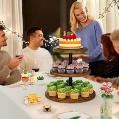 3 Tier Cupcake Stand,Wood Durable Cupcake Tower,Round Serving Display Round-1