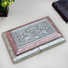 Handcrafted Wooden Dry Fruit Box 6 Section Metal Embossed Elephant Gift Storage