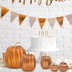 7 Pcs Assorted Sizes Artificial Metallic Bronze Pumpkins Rustic Decorative Fa…