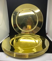 Set of 8 Heavy Gold Plastic or Aluminum Charger Plates 12”